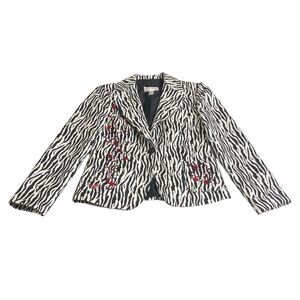 Joseph Ribkoff Blazer Jacket Womens 8 Zebra Striped Beaded Jeweled One Button